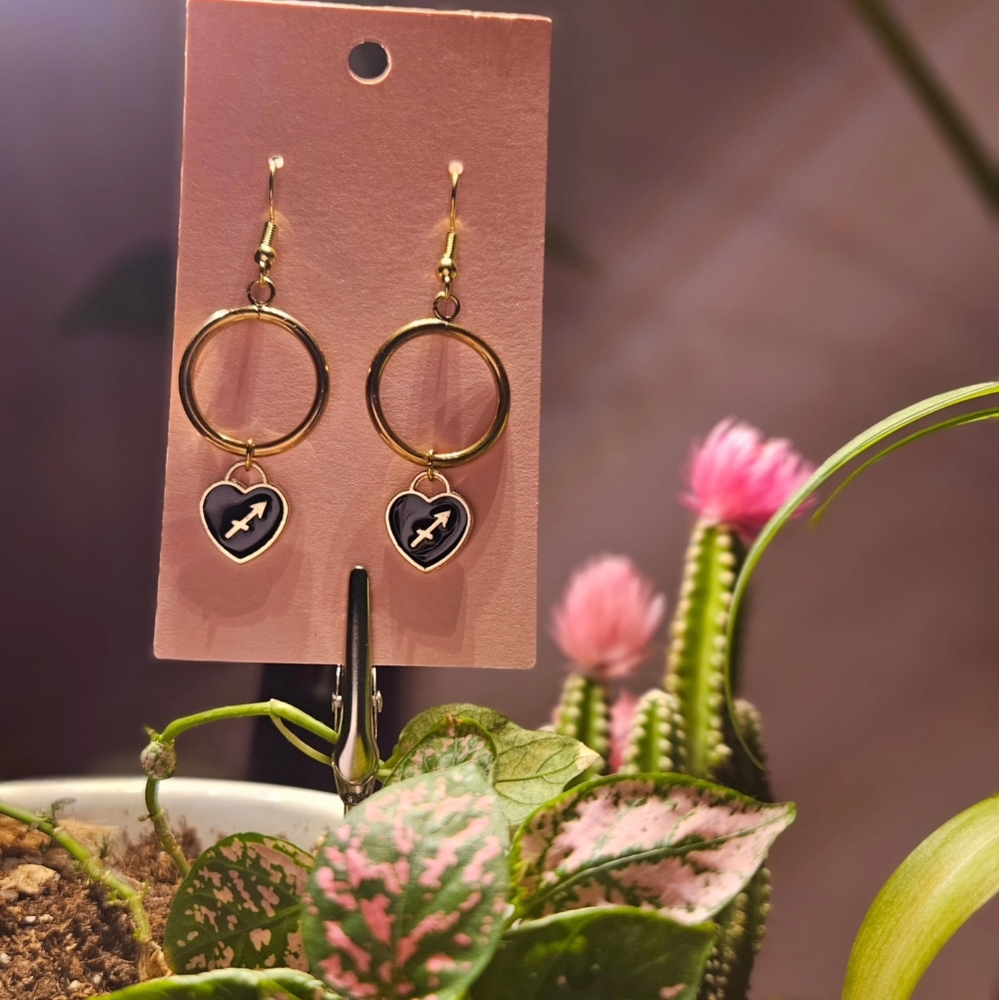 Sagittarius ♐️ black heart hoop earrings
